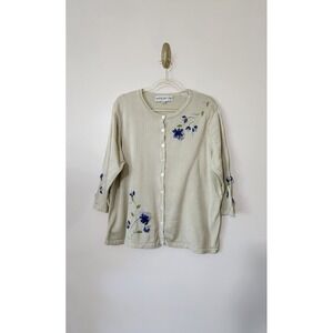 Marisa Christina Silk Cardigan Sweater Embroidered Floral Fairycore Mature